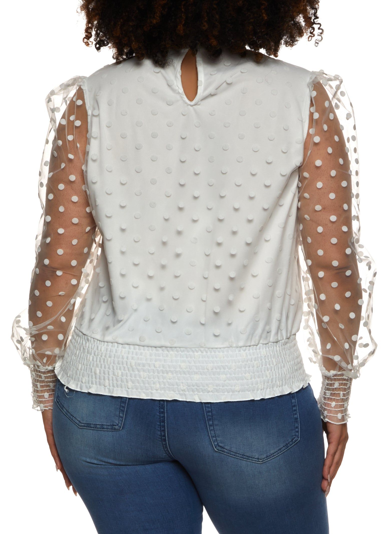 Plus Size Polka Dot Mesh Sleeve Blouse sold by Rainbow product image thumbnail 2