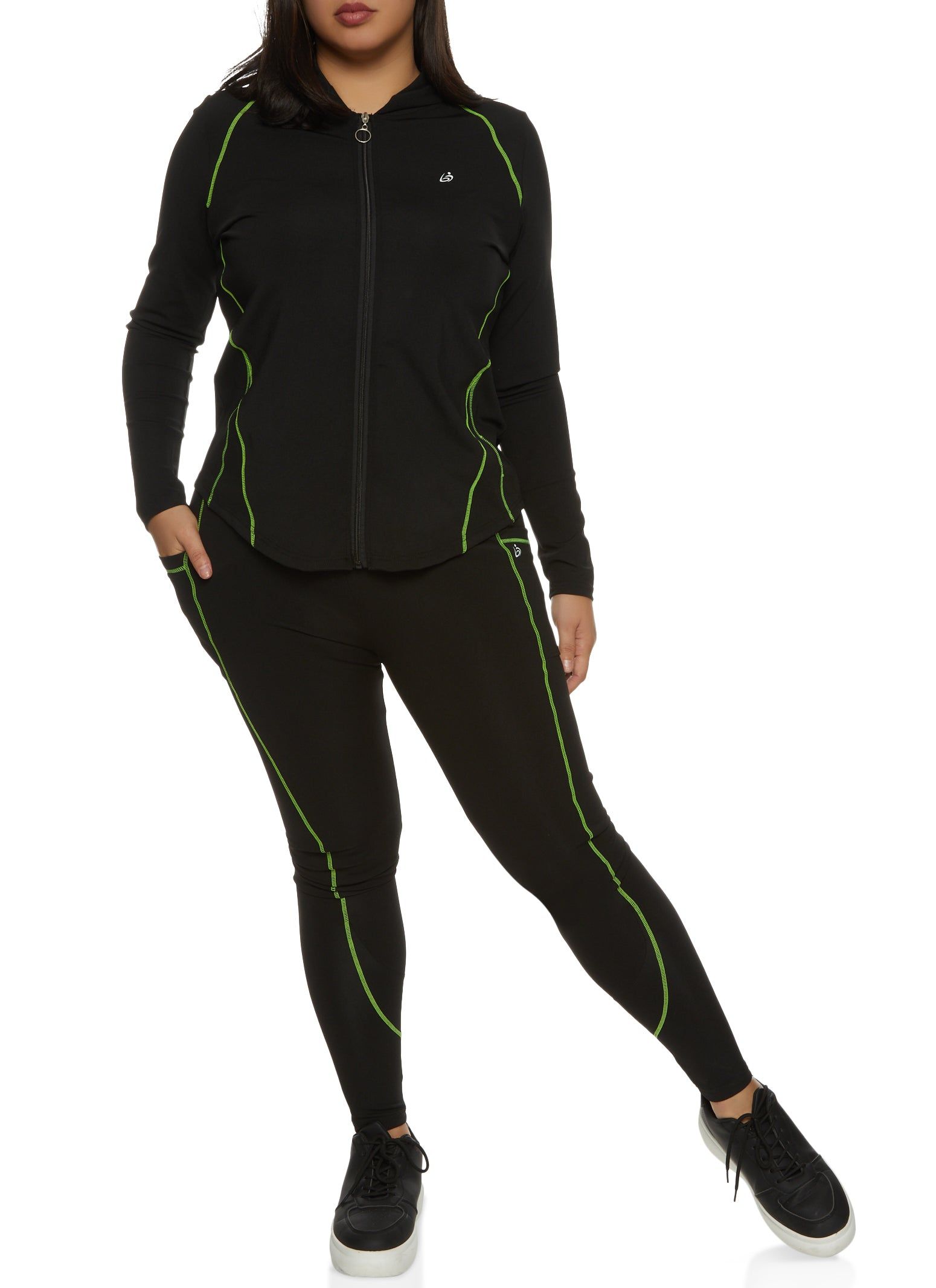 Plus Size Contrast Stitch Hooded Track Jacket sold by Rainbow product image thumbnail 2