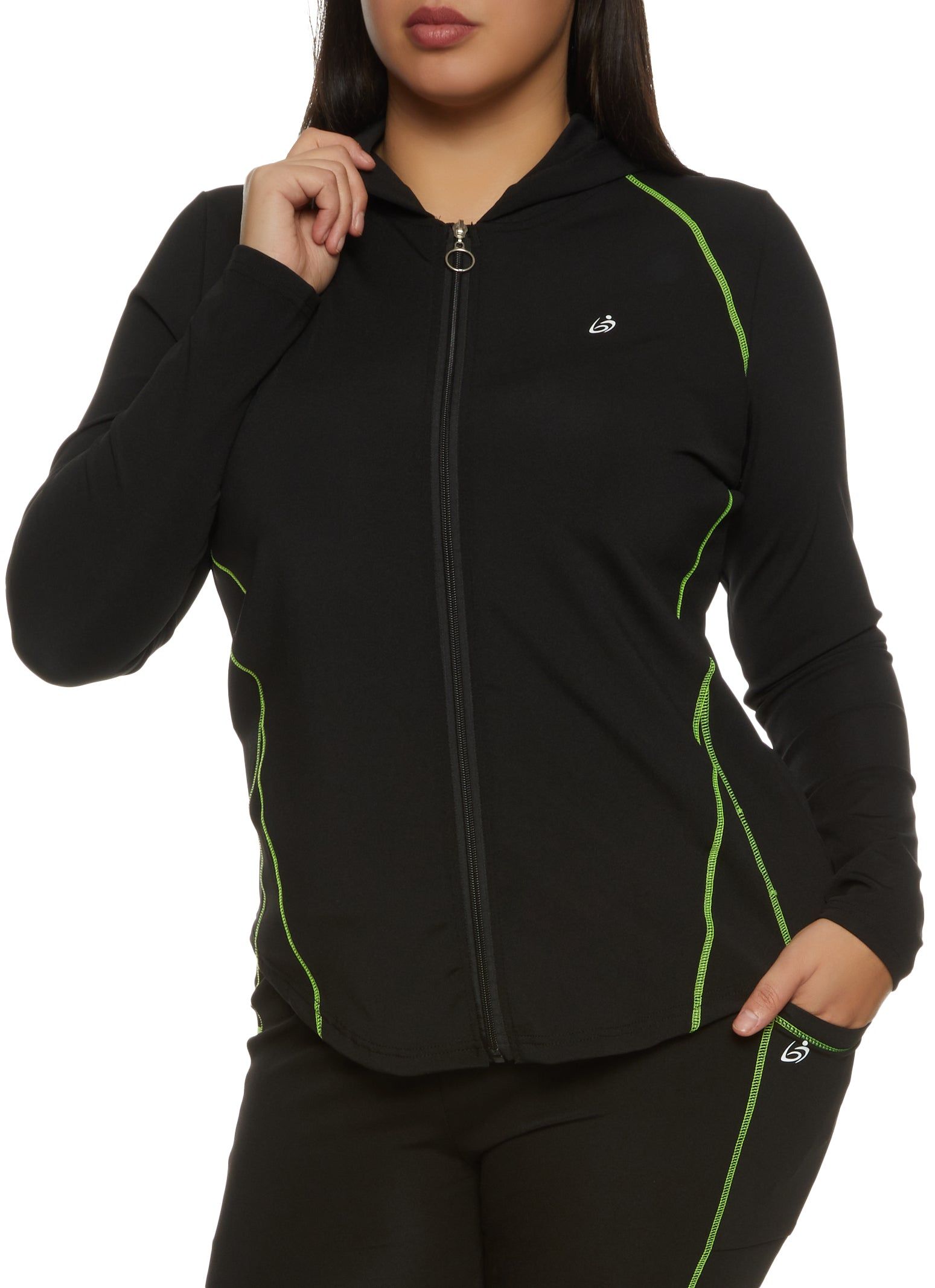 Plus Size Contrast Stitch Hooded Track Jacket sold by Rainbow