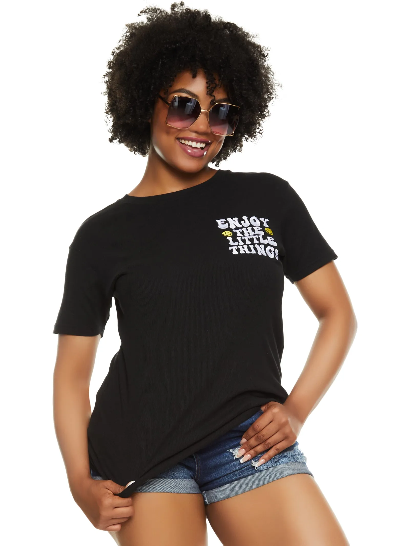 Plus Size Rib Knit Enjoy The Little Things T Shirt sold by Rainbow