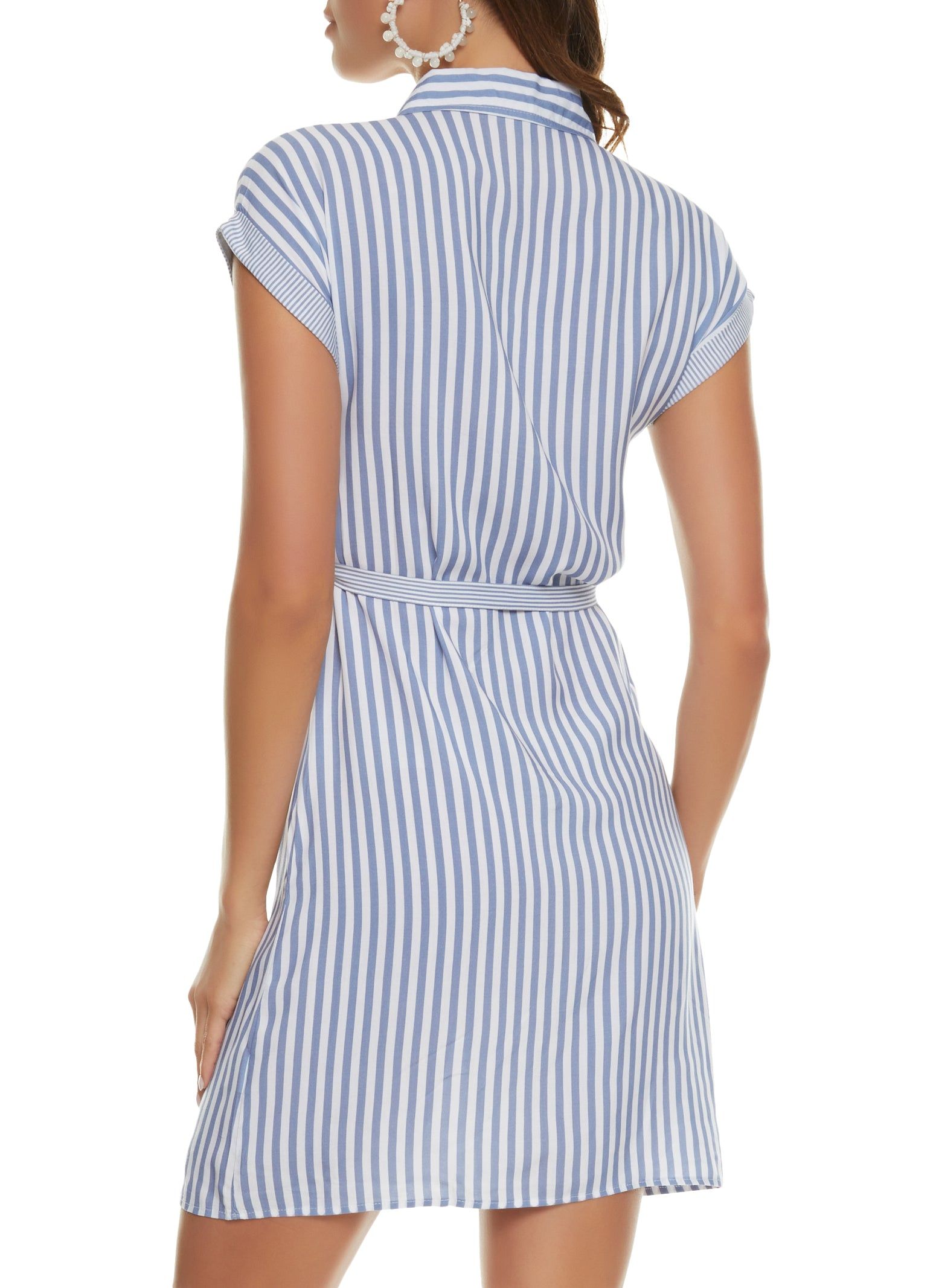 Striped Cap Sleeve Tie Waist Shirt Dress sold by Rainbow product image thumbnail 3
