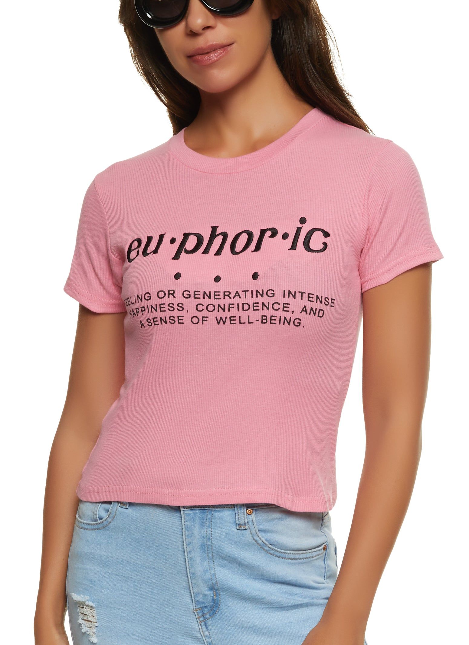 Euphoric Embroidered Graphic Tee sold by Rainbow