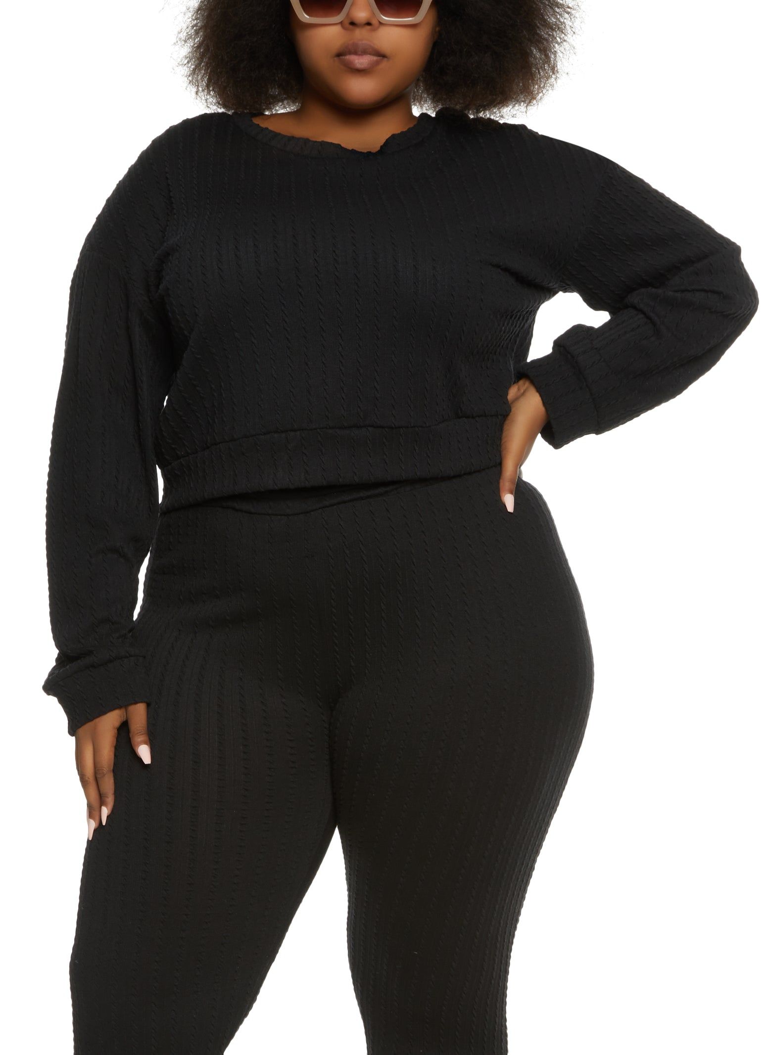 Plus Size Textured Knit Cropped Sweatshirt sold by Rainbow