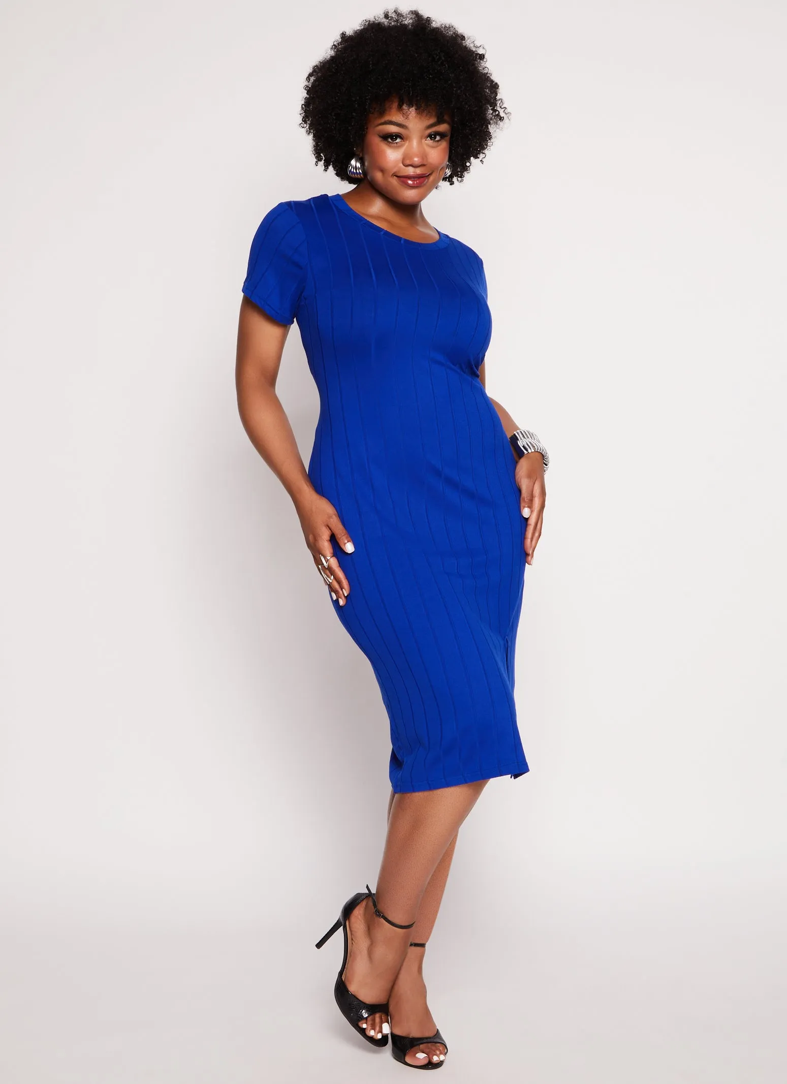 Plus Size Ribbed Knit Side Slit T Shirt Dress sold by Rainbow product image thumbnail 2