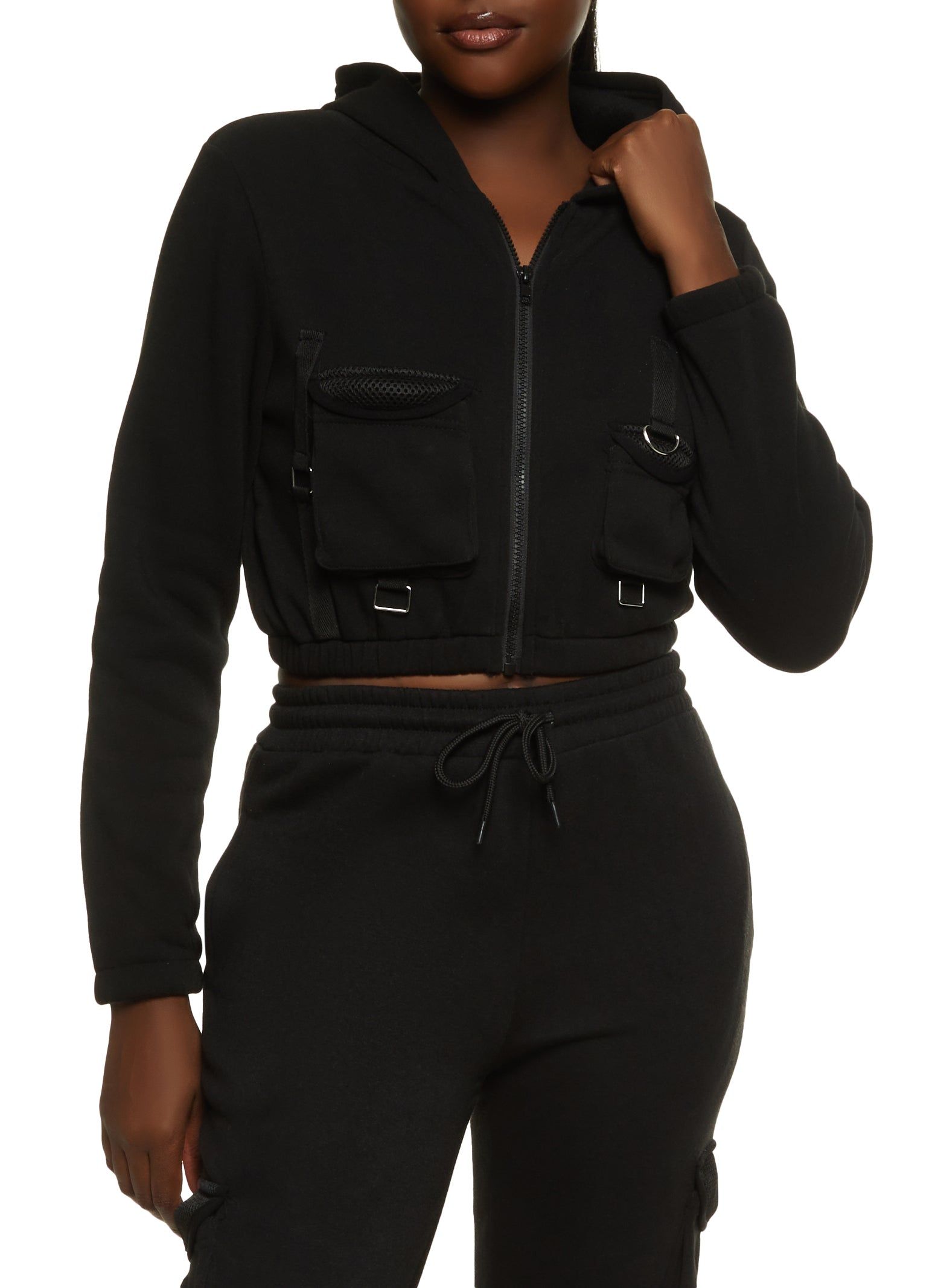 Fleece Cargo Pocket Cropped Hoodie sold by Rainbow