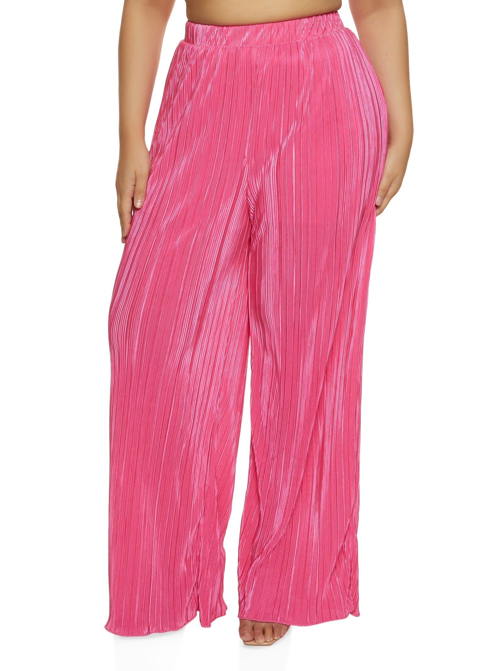 Plus Size High Waist Plisse Palazzo Pants sold by Rainbow