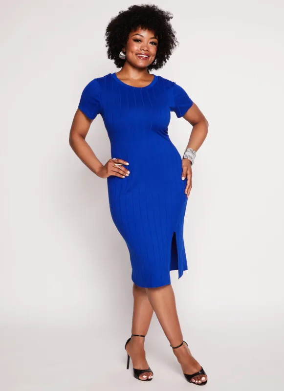 Plus Size Ribbed Knit Side Slit T Shirt Dress sold by Rainbow