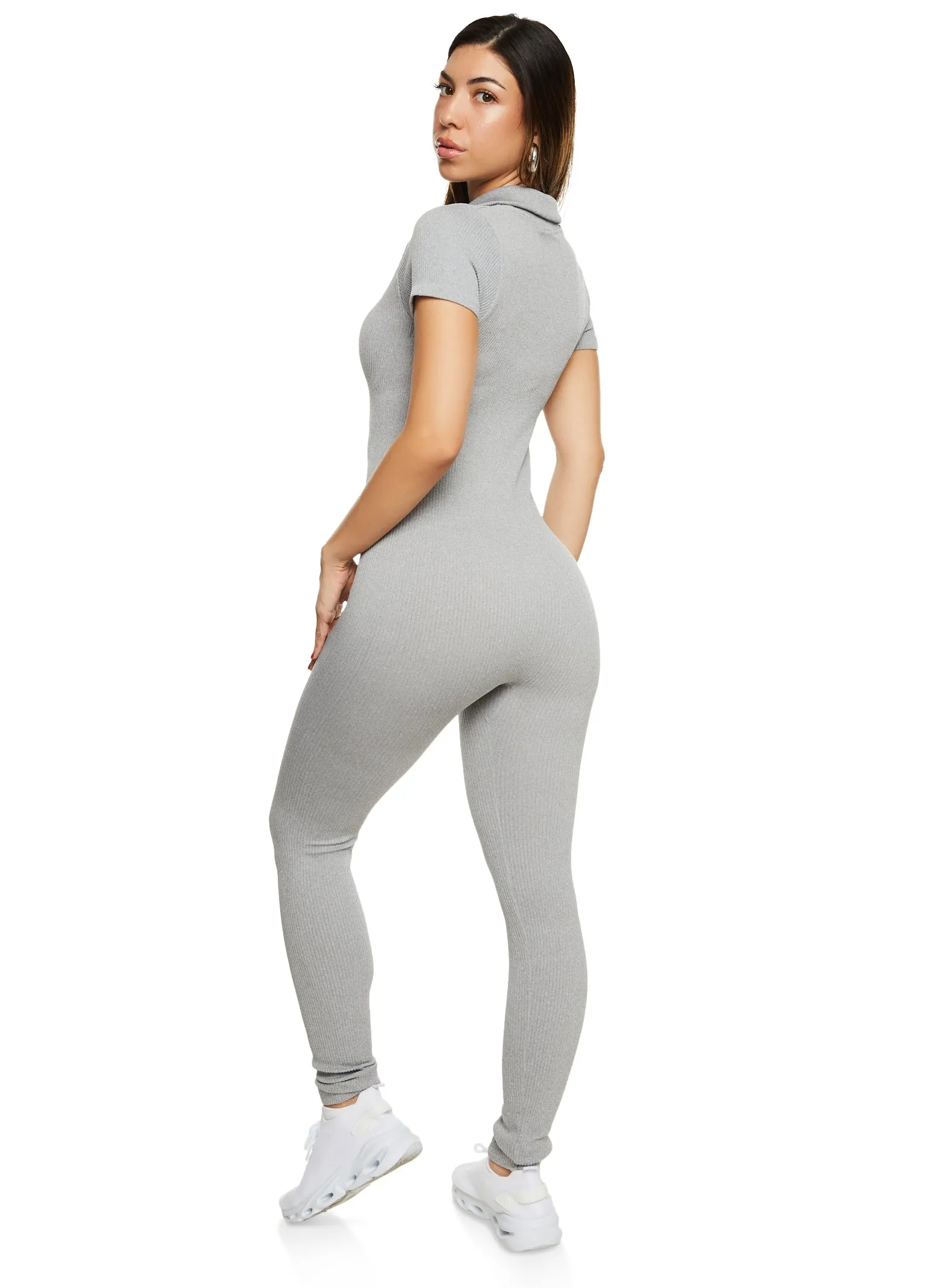 Seamless Ribbed Collared Zip Front Jumpsuit sold by Rainbow product image thumbnail 3