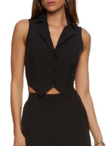 Collared Button Front Cropped Blazer Vest sold by Rainbow