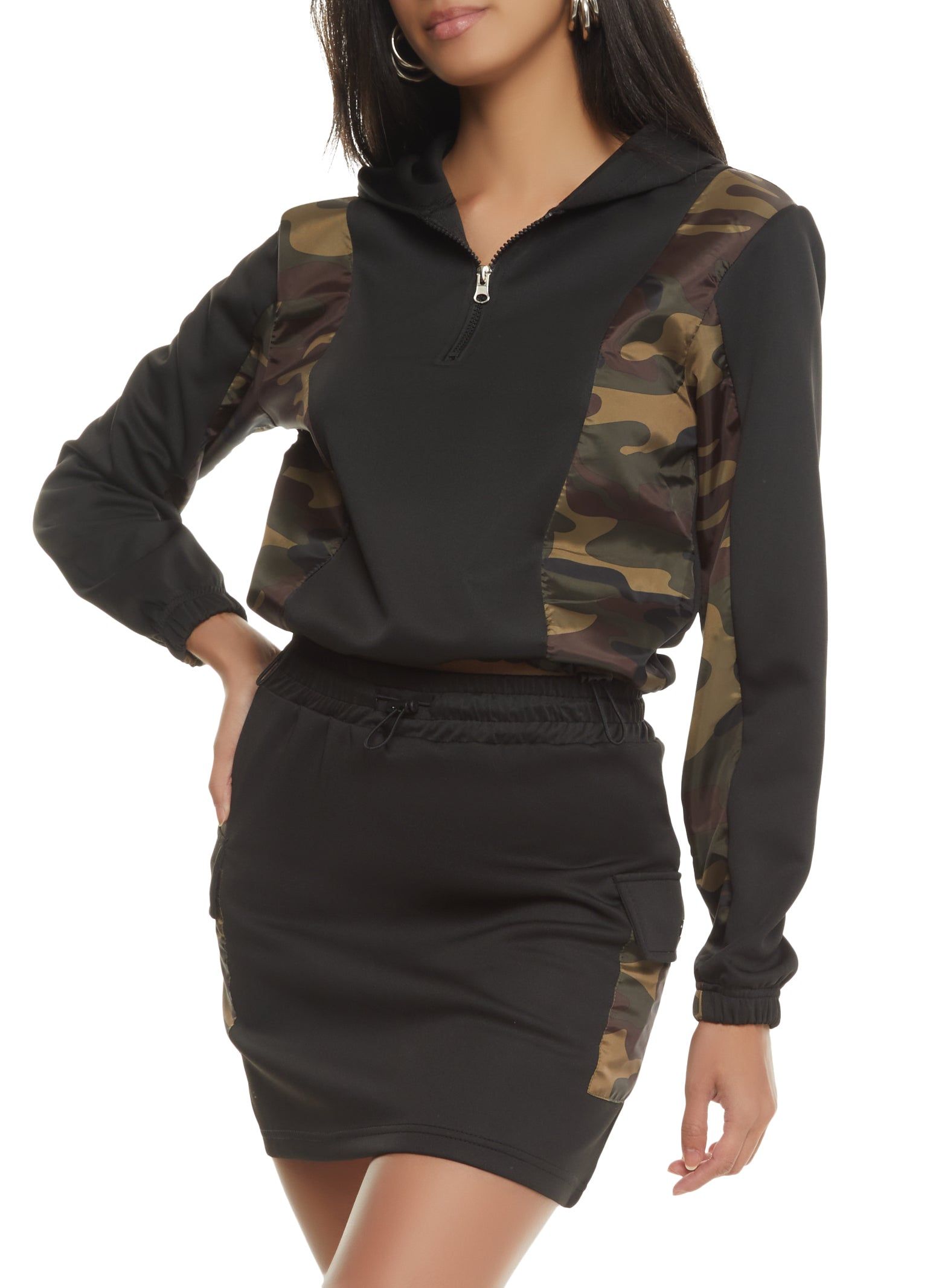 Camo Color Block Half Zip Hoodie sold by Rainbow