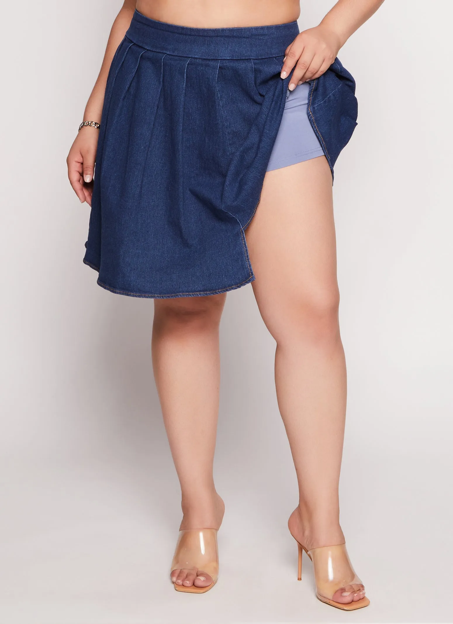 Plus Size Daisy Asymmetrical Pleated Denim Skort sold by Rainbow product image thumbnail 3