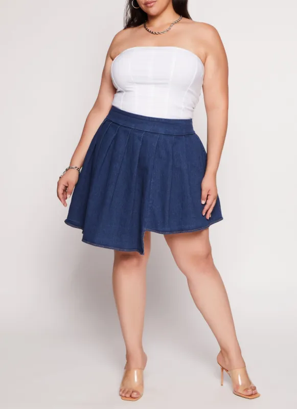 Plus Size Daisy Asymmetrical Pleated Denim Skort sold by Rainbow