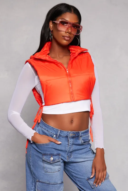 Daisy Side Tie Cropped Puffer Vest sold by Rainbow