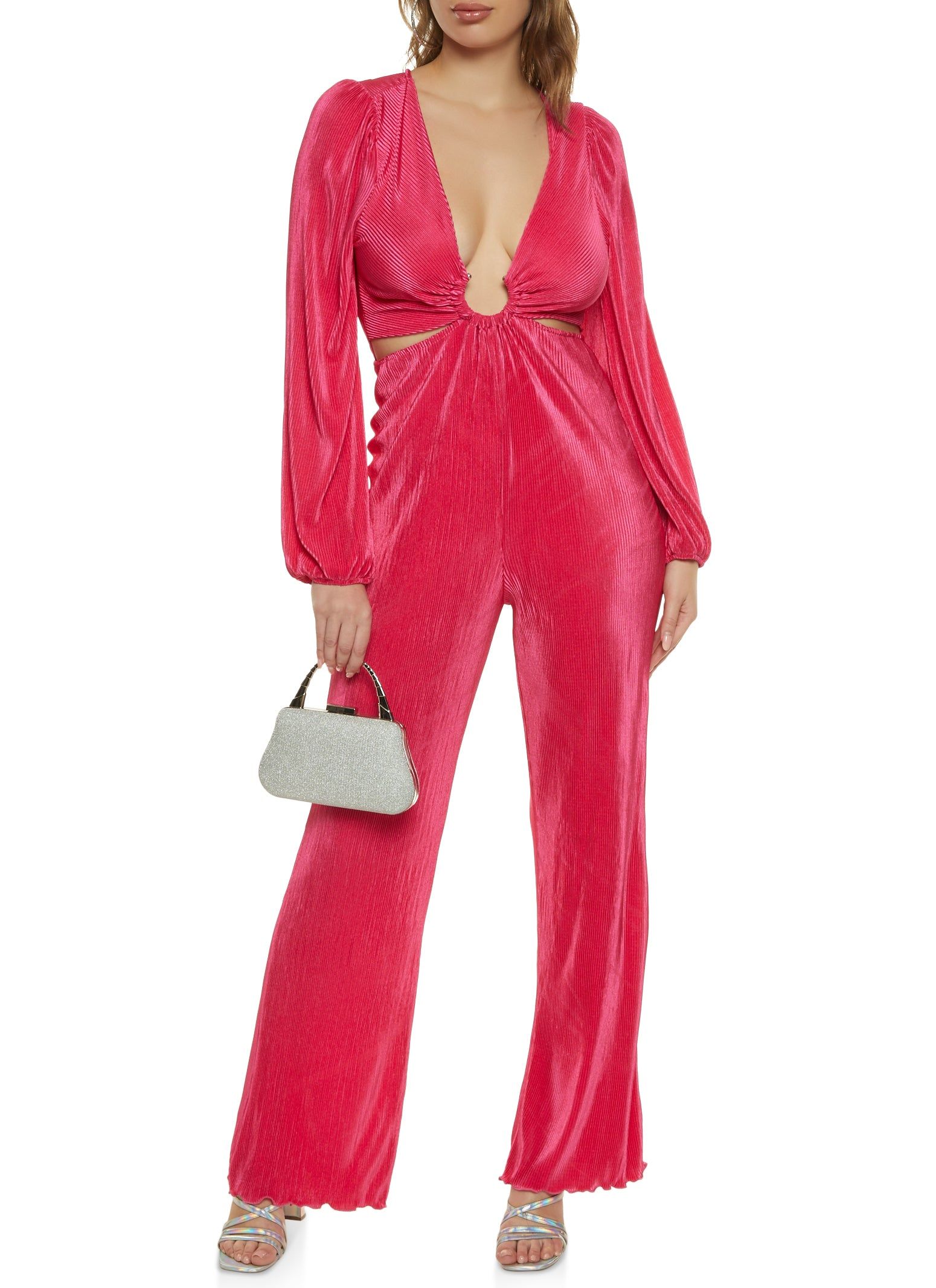 Plisse Cut Out Plunge Jumpsuit sold by Rainbow