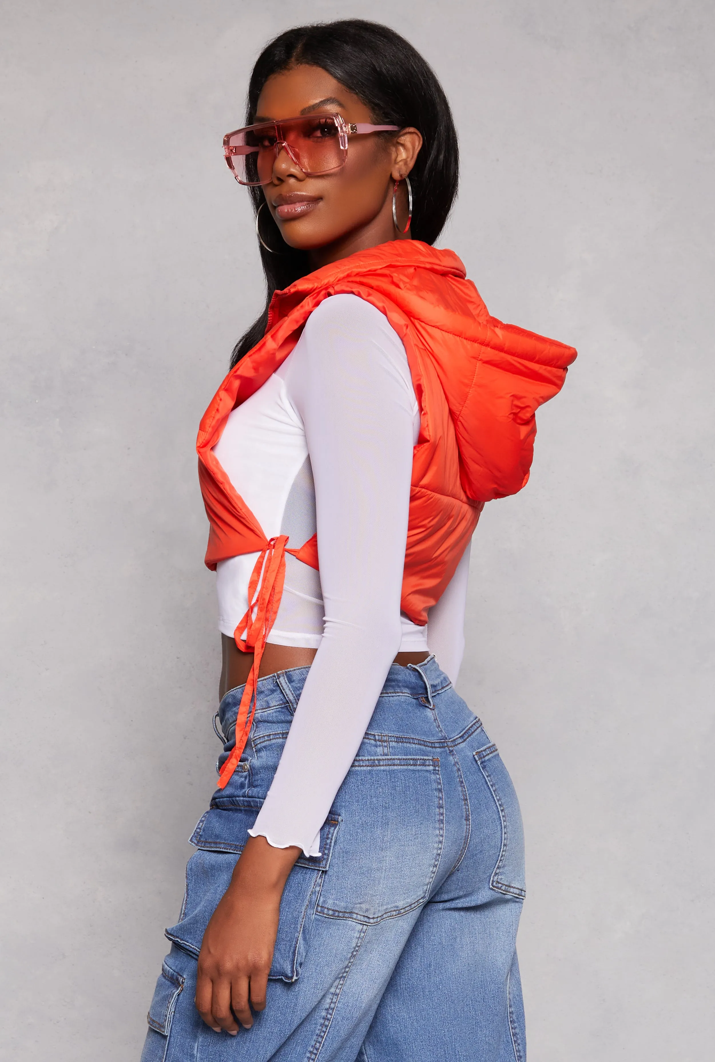 Daisy Side Tie Cropped Puffer Vest sold by Rainbow product image thumbnail 3