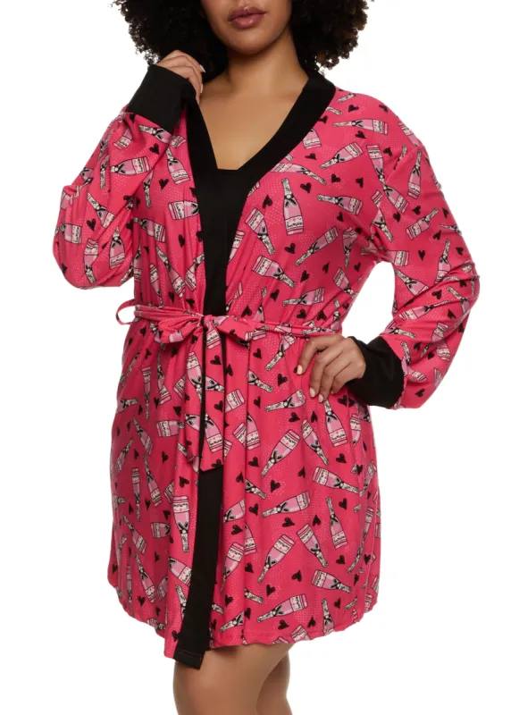 Plus Size All You Need Is Love And Wine Nightgown with Robe sold by Rainbow
