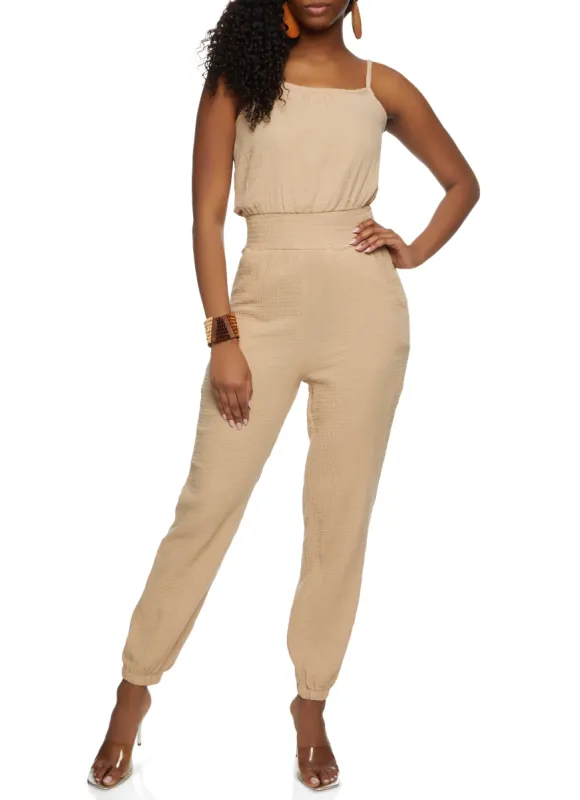 Smocked Waist Cami Jumpsuit sold by Rainbow