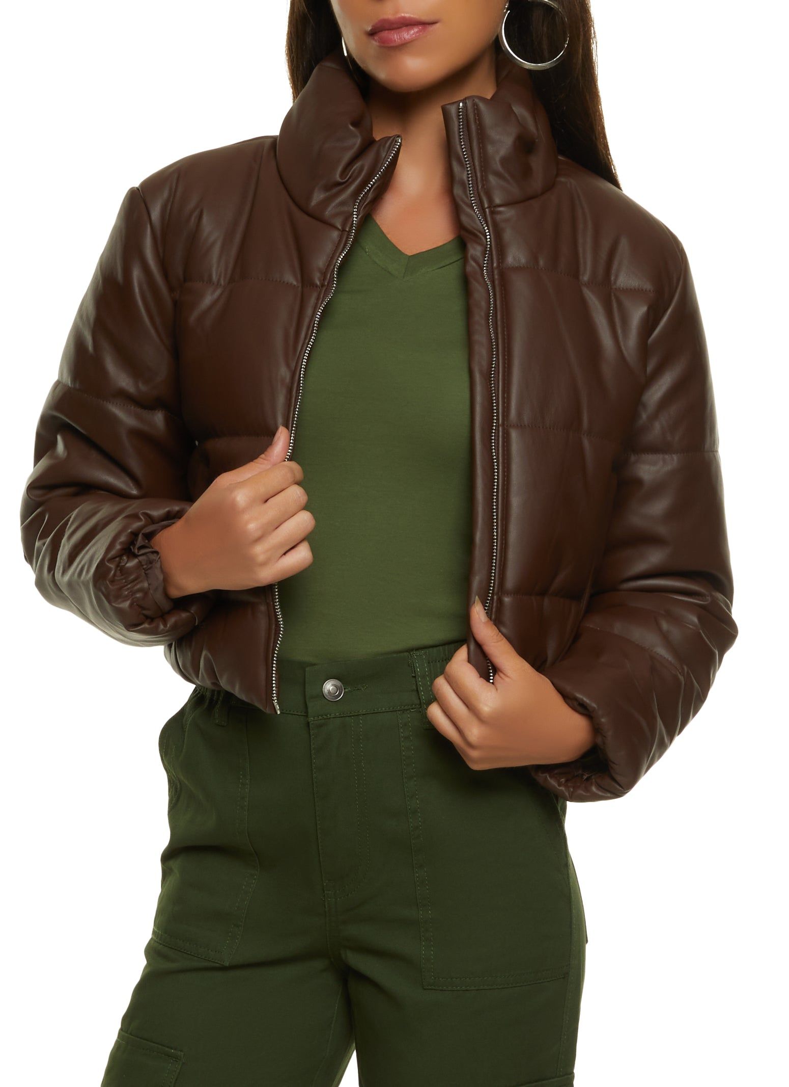 Faux Leather Cropped Puffer Jacket sold by Rainbow