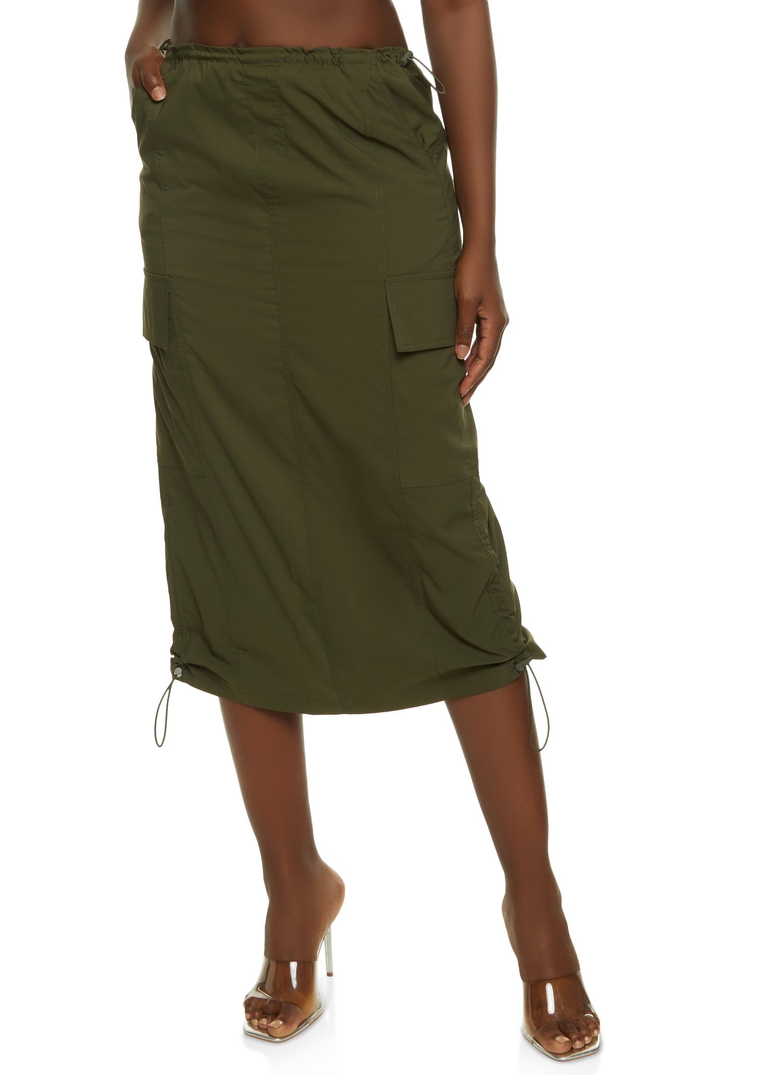 Nylon Cargo Pocket Midi Skirt sold by Rainbow