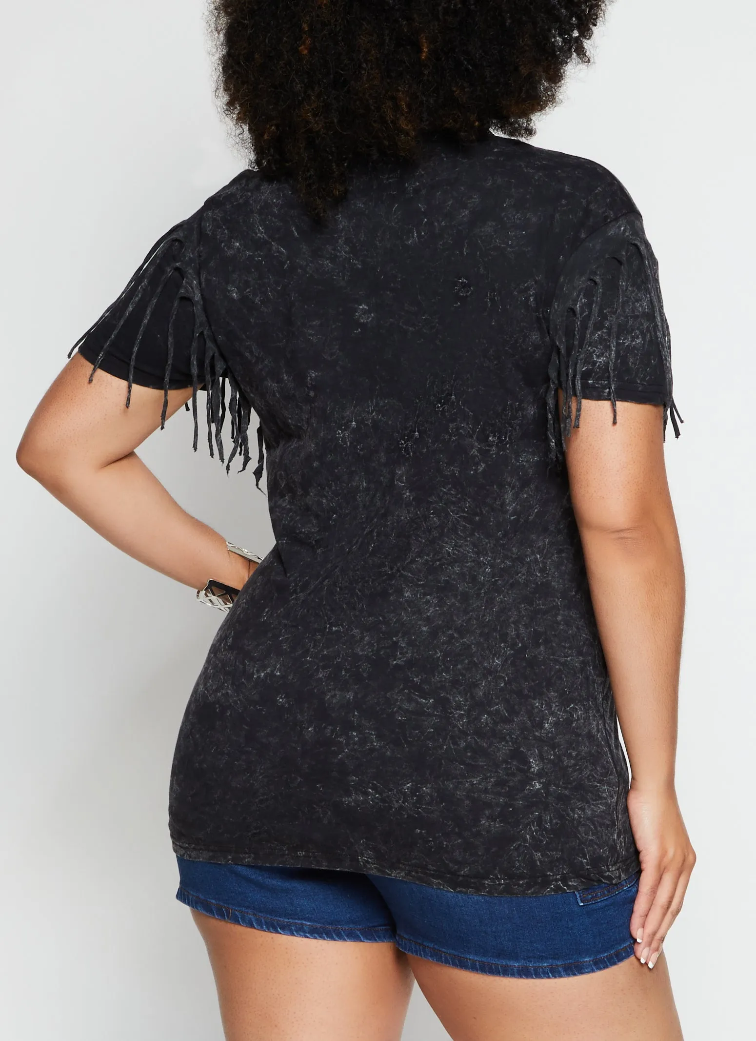 Plus Size Fringe Short Sleeve Acid Wash Tee sold by Rainbow product image thumbnail 3