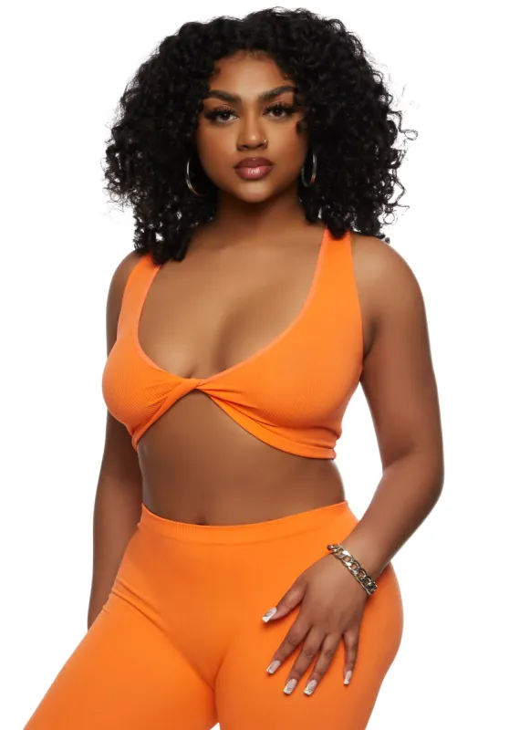Rib Knit Twist Front Crop Top sold by Rainbow