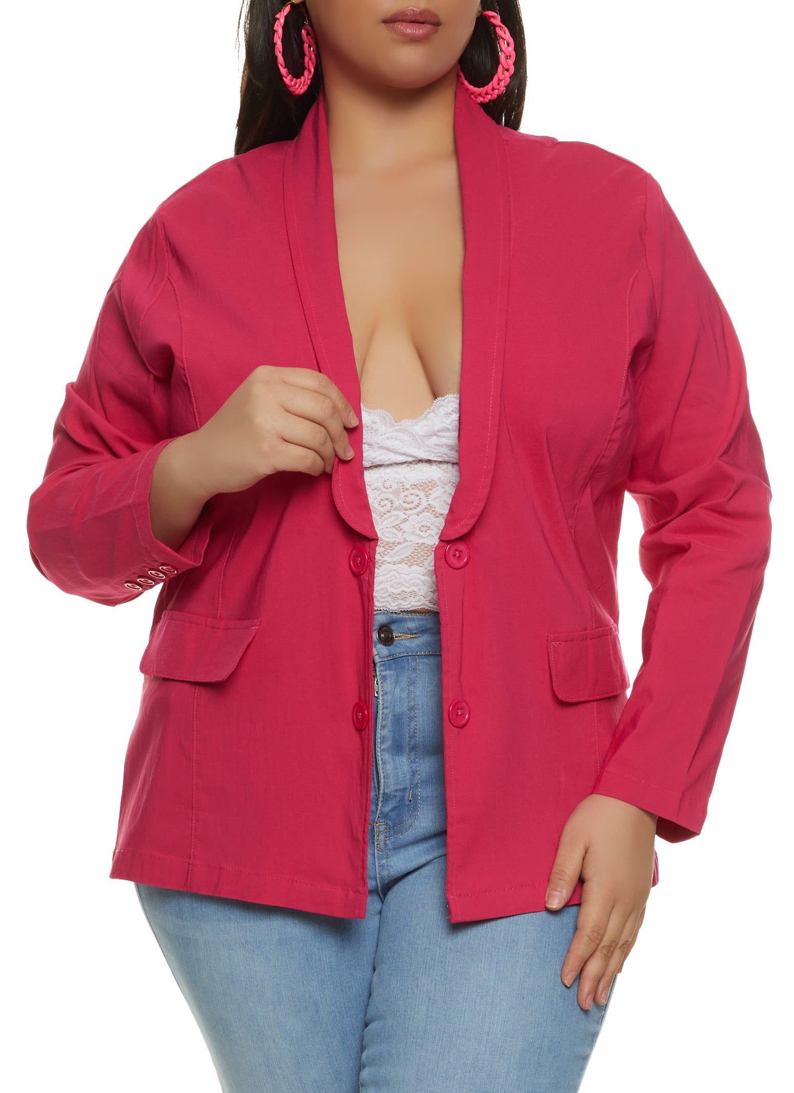 Plus Size Open Front Button Detail Blazer sold by Rainbow