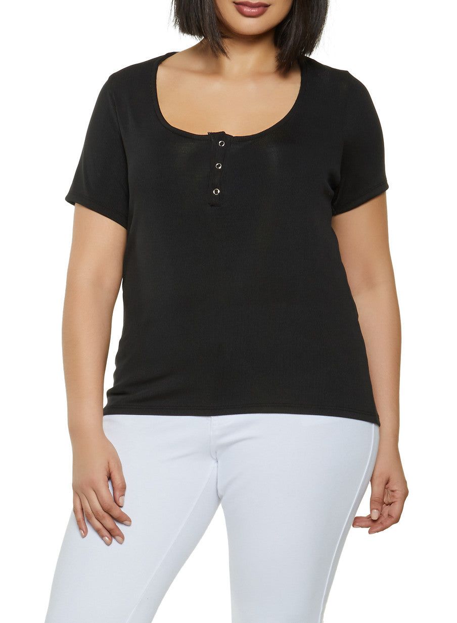 Plus Size Snap Button Top sold by Rainbow