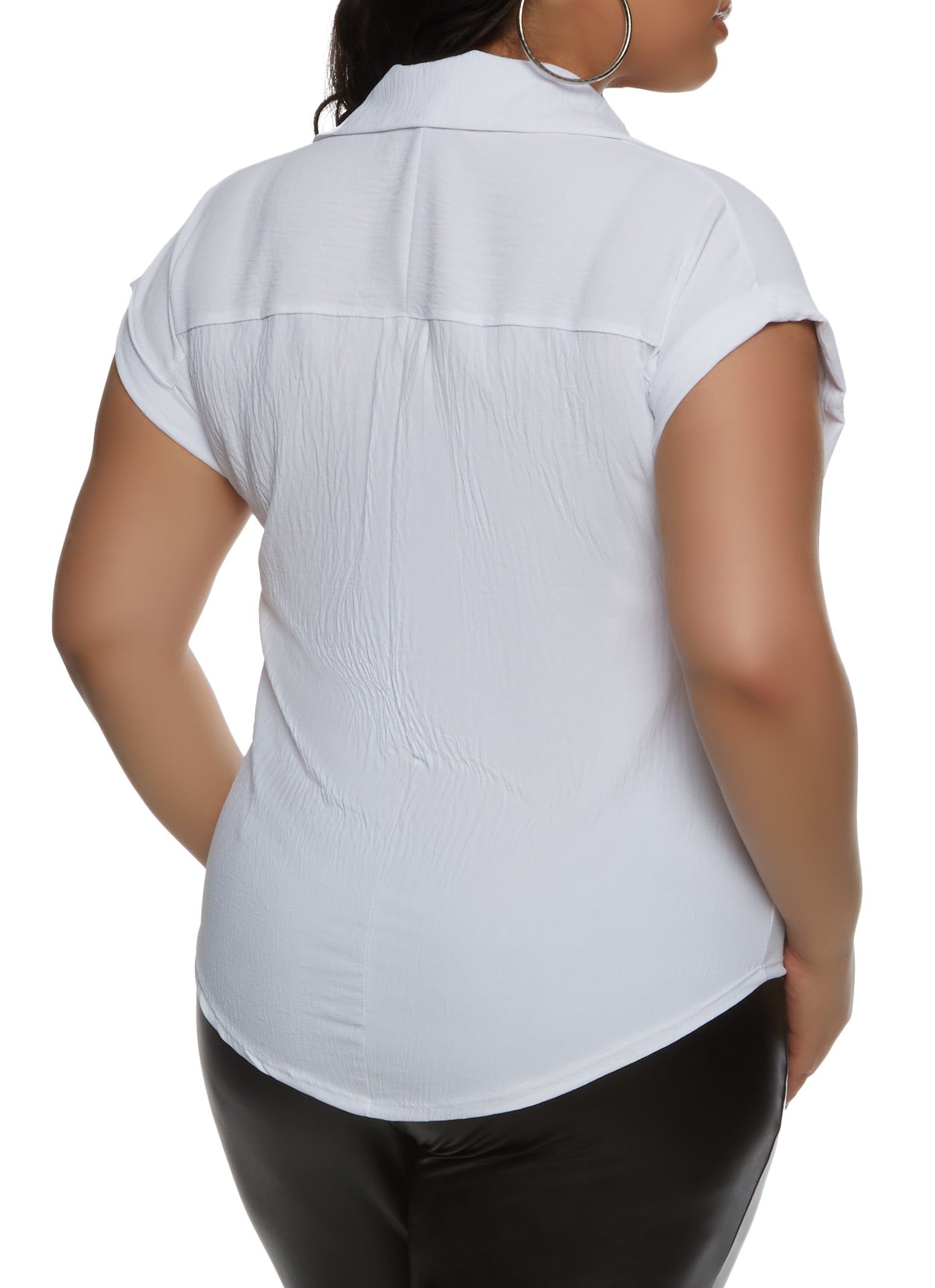 Plus Size Button Front Cap Sleeve Shirt sold by Rainbow product image thumbnail 2