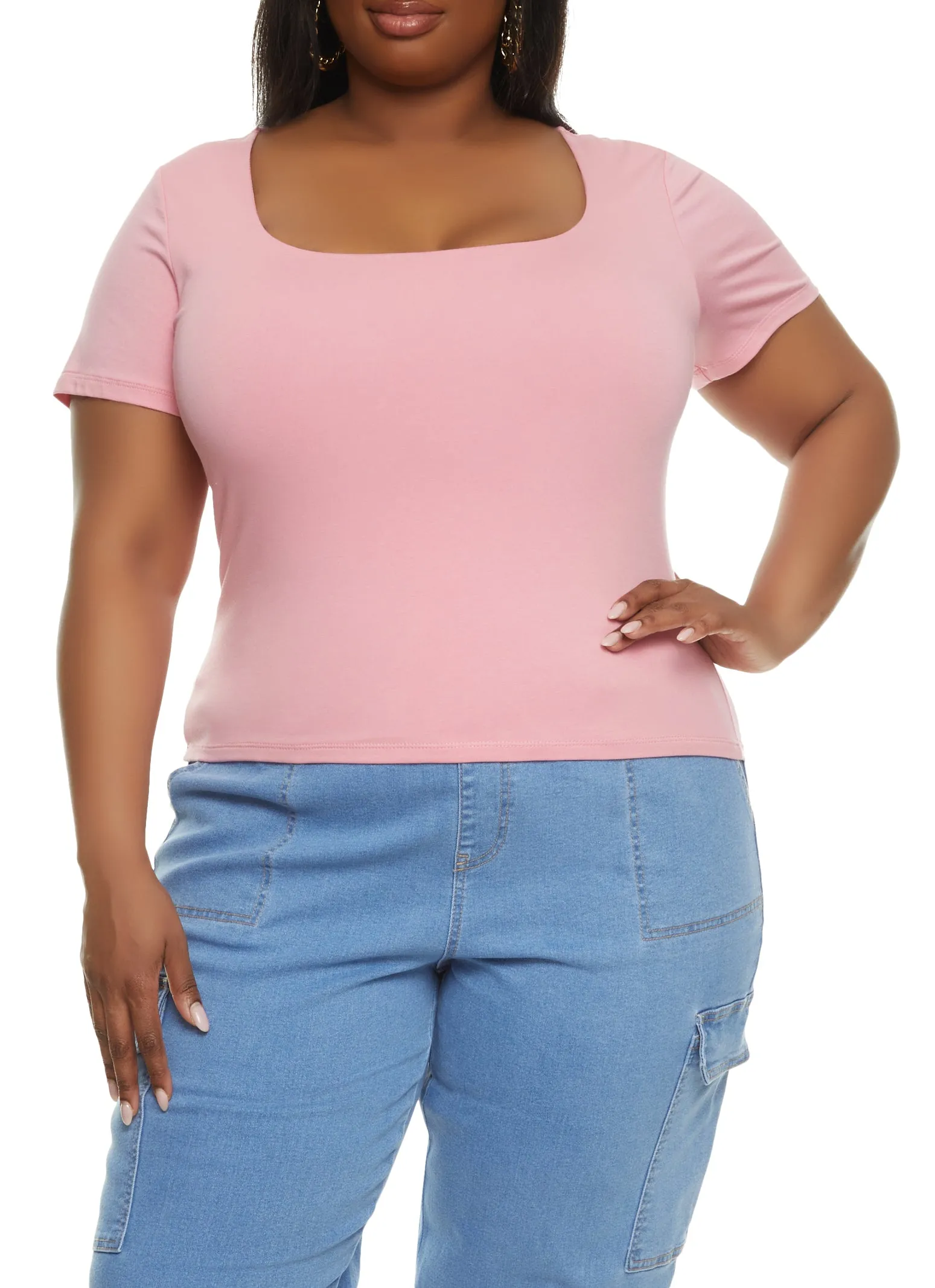 Plus Size Basic Square Neck Tee sold by Rainbow