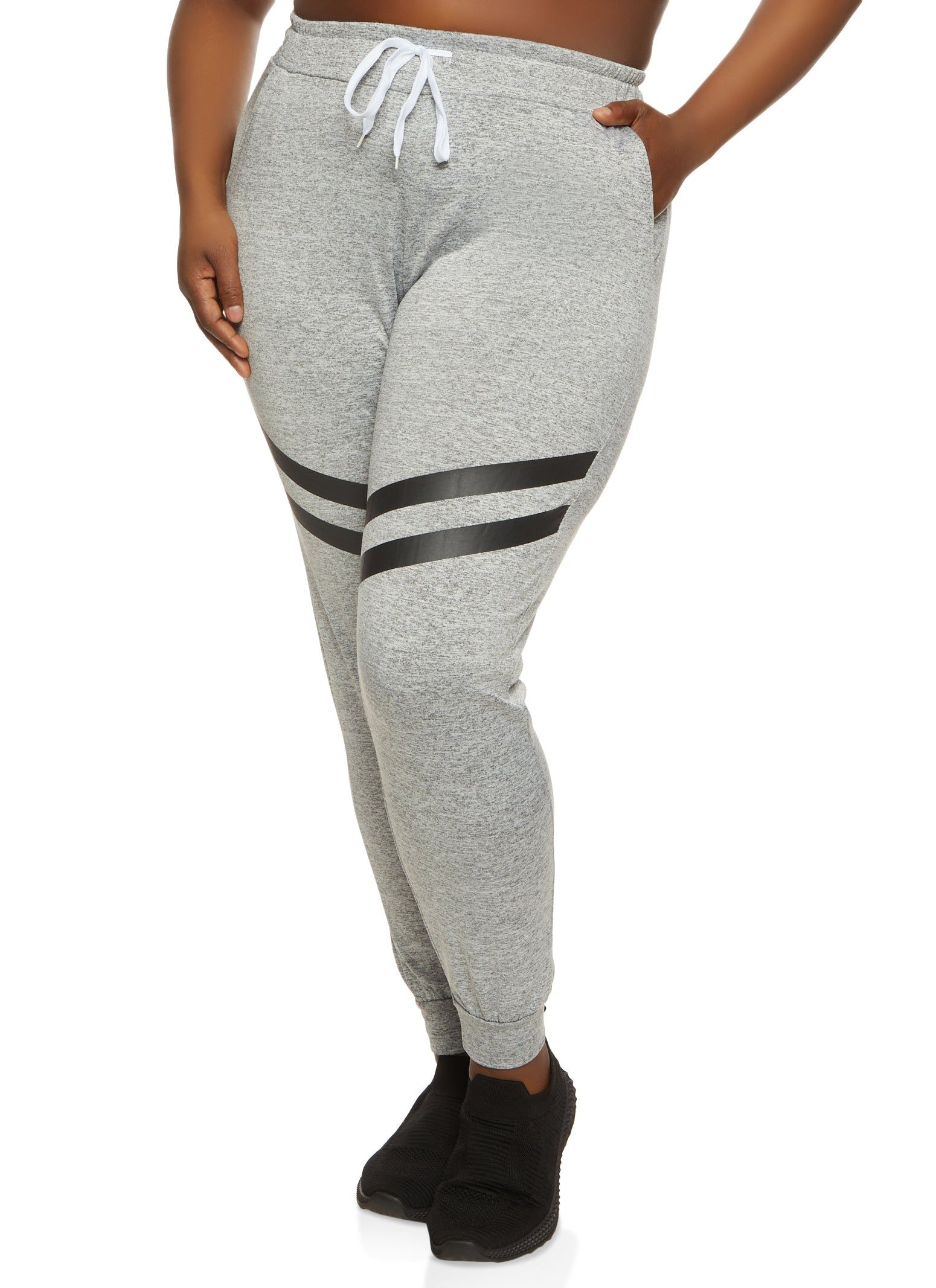 Plus Size Varsity Stripe Detail Drawstring Joggers sold by Rainbow