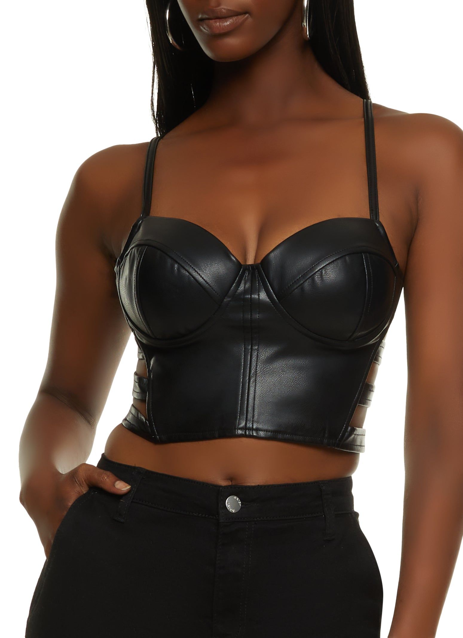 Faux Leather Caged Bustier Top sold by Rainbow