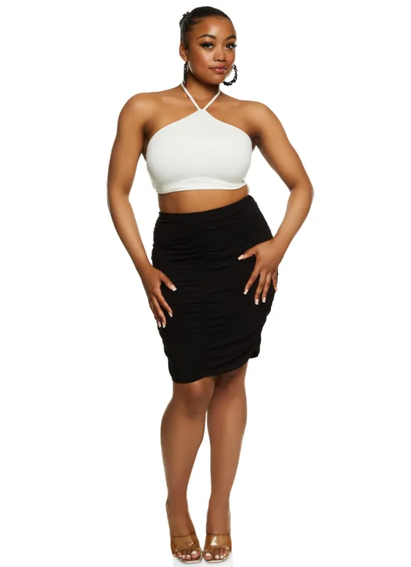 Plus Size High Waist Ruched Pencil Skirt sold by Rainbow