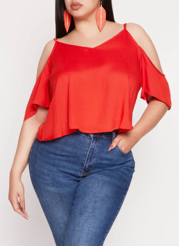 Plus Size V Neck Cold Shoulder Top sold by Rainbow
