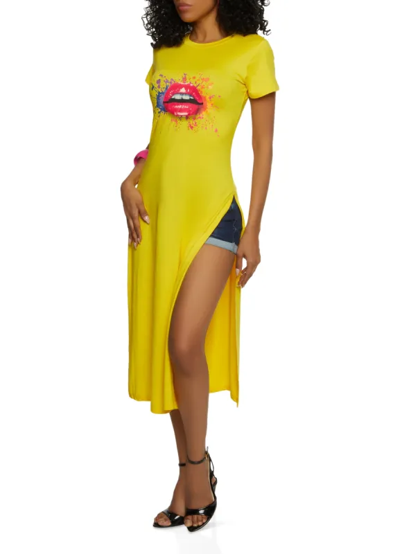 Side Slit Lip Graphic Maxi Top sold by Rainbow