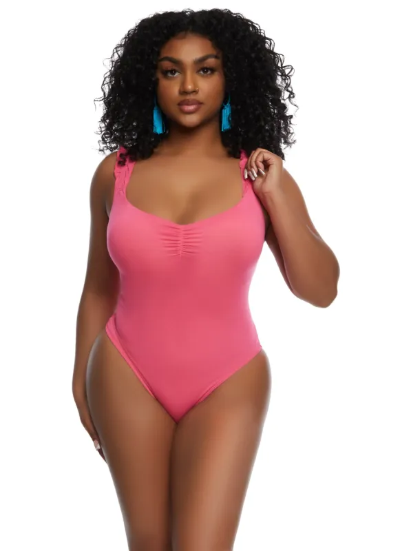 Haute Monde Ruffle Strap Tank Bodysuit sold by Rainbow