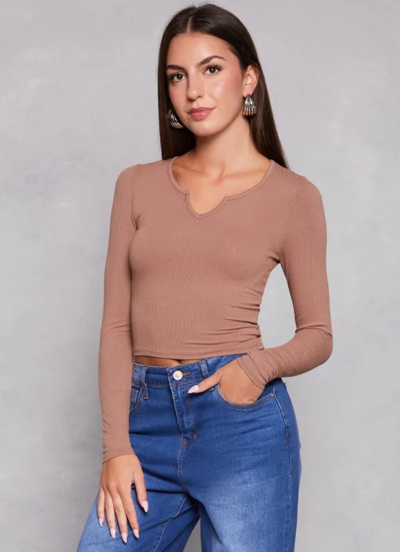 Ribbed Notch Neck Cropped Tee sold by Rainbow