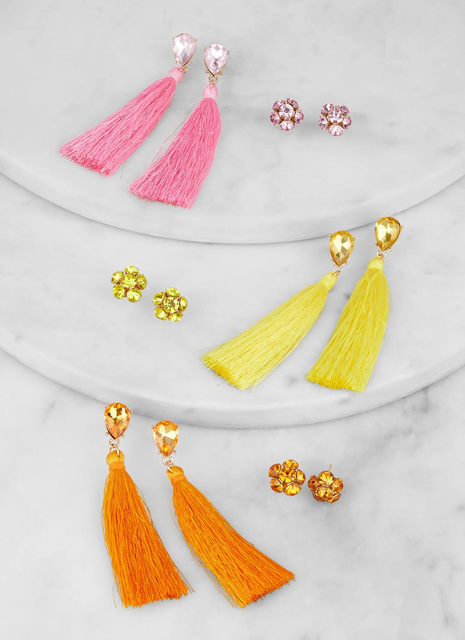 Assorted Rhinestone Tassle and Stud Earrings Set of 6 sold by Rainbow