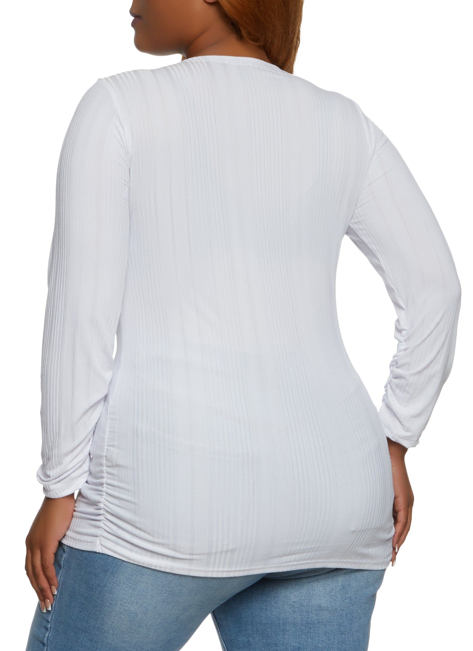 Plus Size Ribbed Snap Button Front Crew Neck Top sold by Rainbow product image thumbnail 2