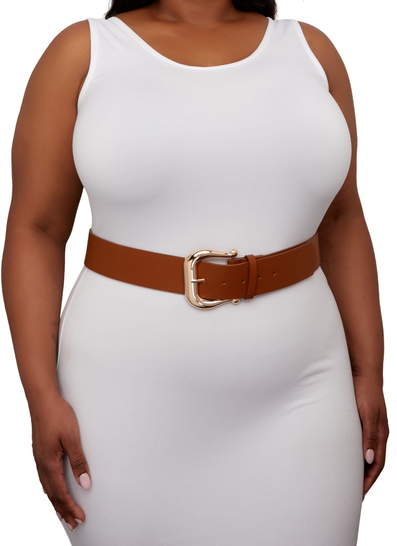 Plus Size Faux Leather Metallic Buckle Wide Belt sold by Rainbow