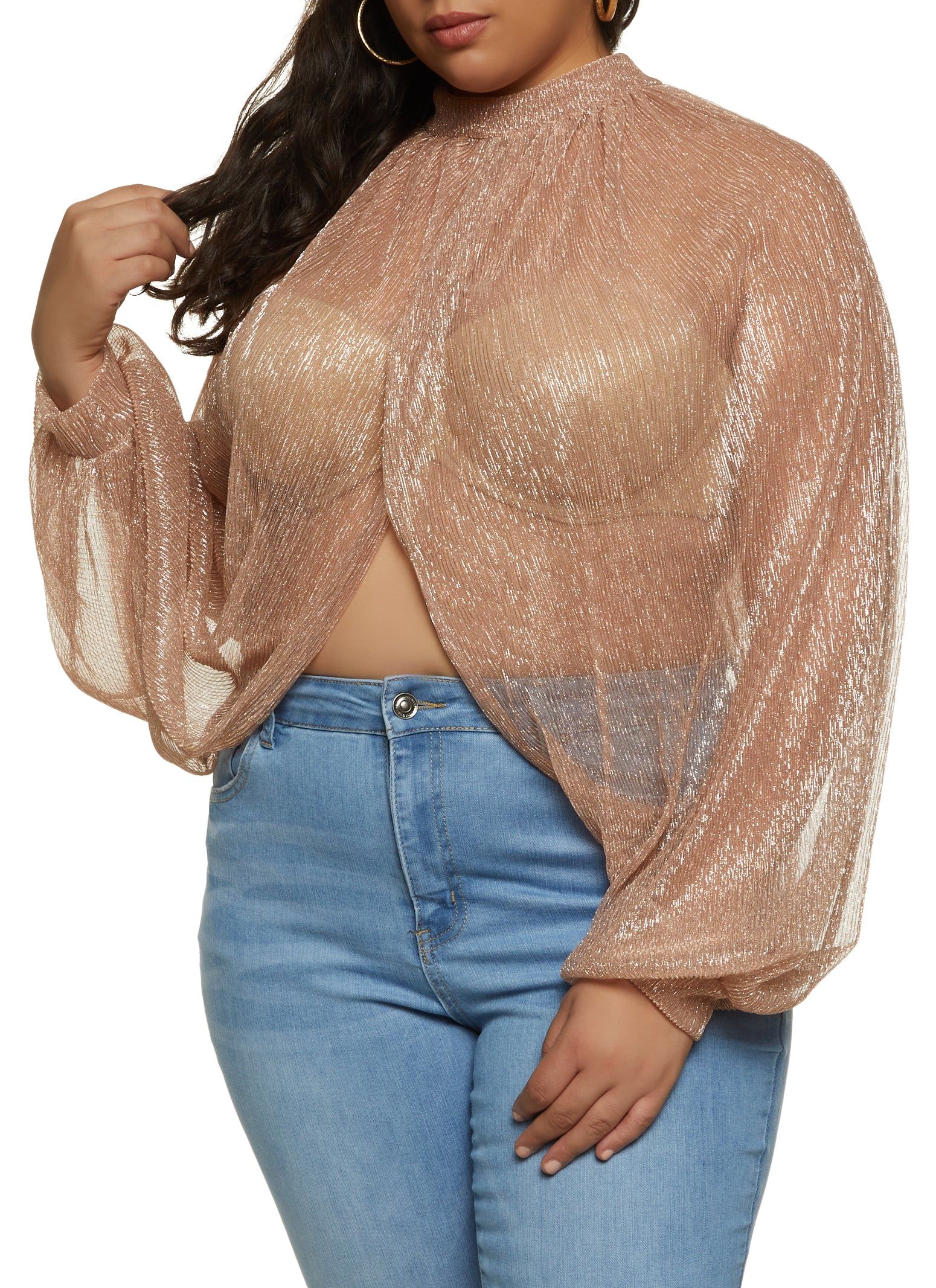Plus Size Lurex Tie Back Split Hem Top sold by Rainbow