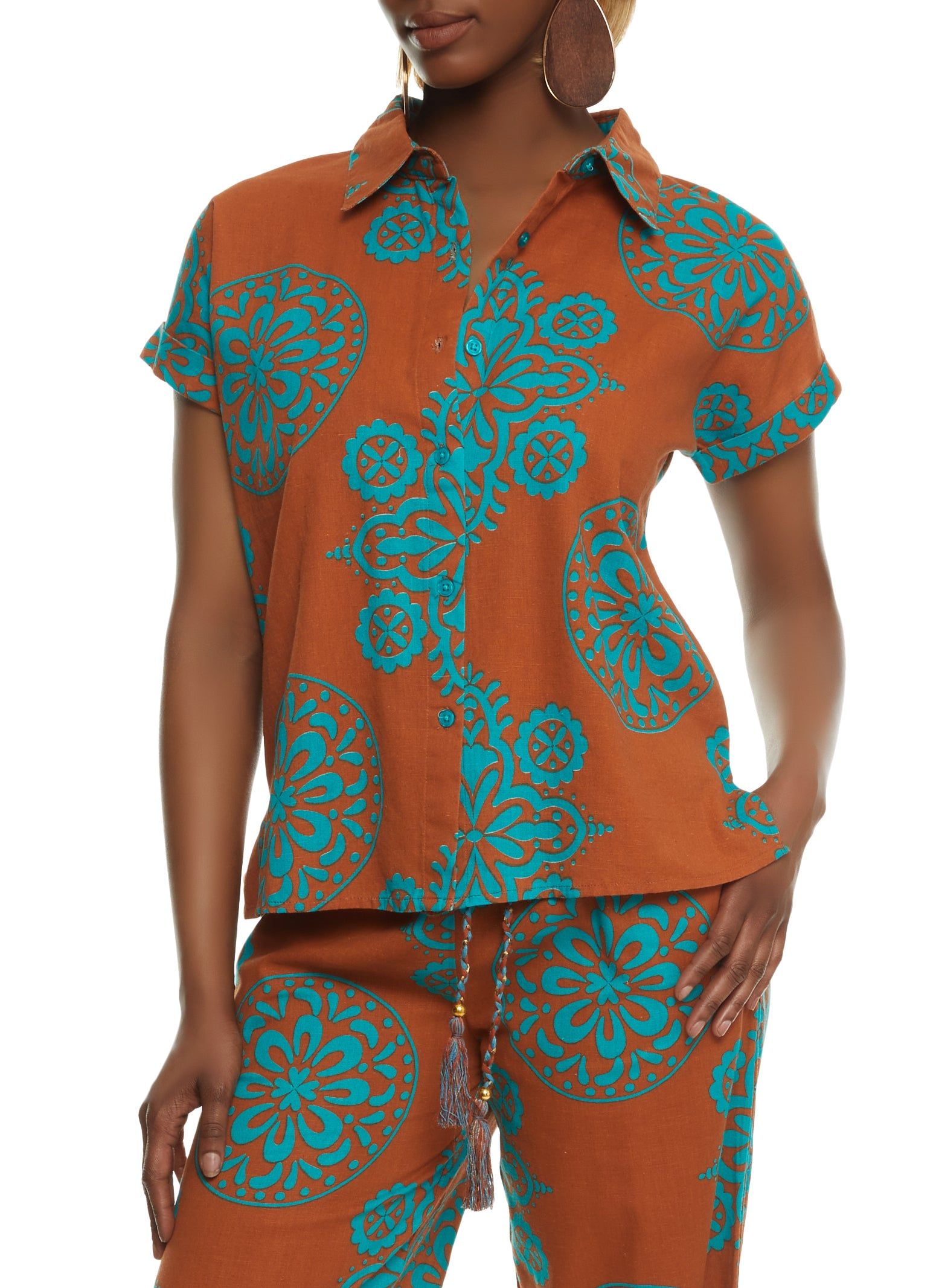 Printed Button Front Short Sleeve Top sold by Rainbow product image thumbnail 2