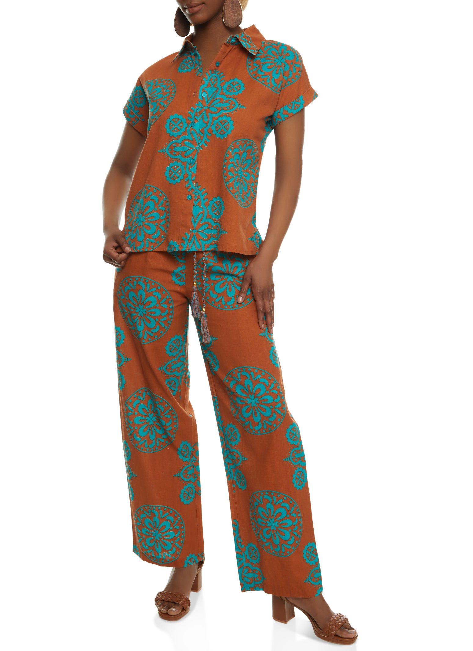 Printed Button Front Short Sleeve Top sold by Rainbow