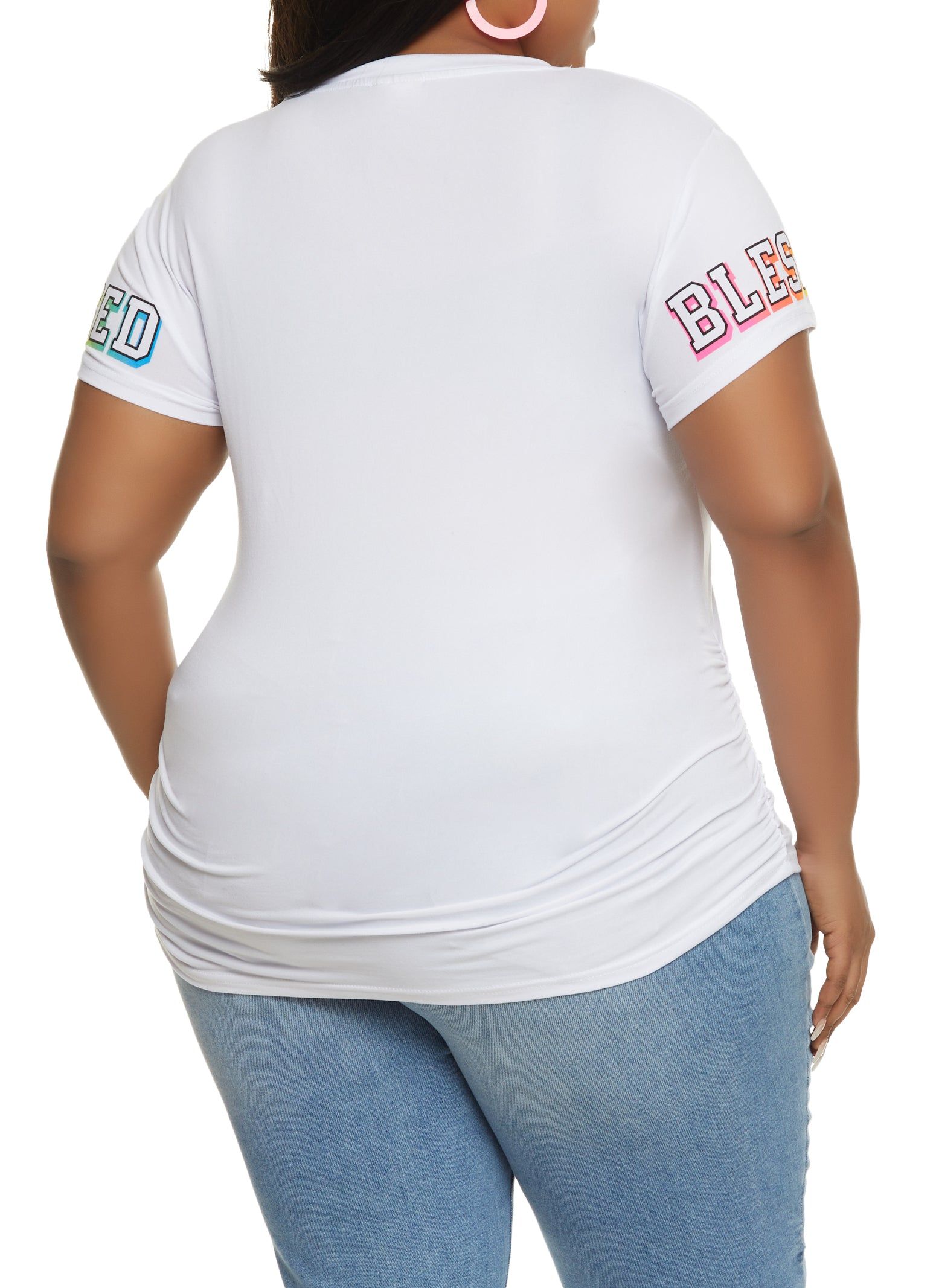 Plus Size Live Your Blessed Life Ruched Graphic Tee sold by Rainbow product image thumbnail 2