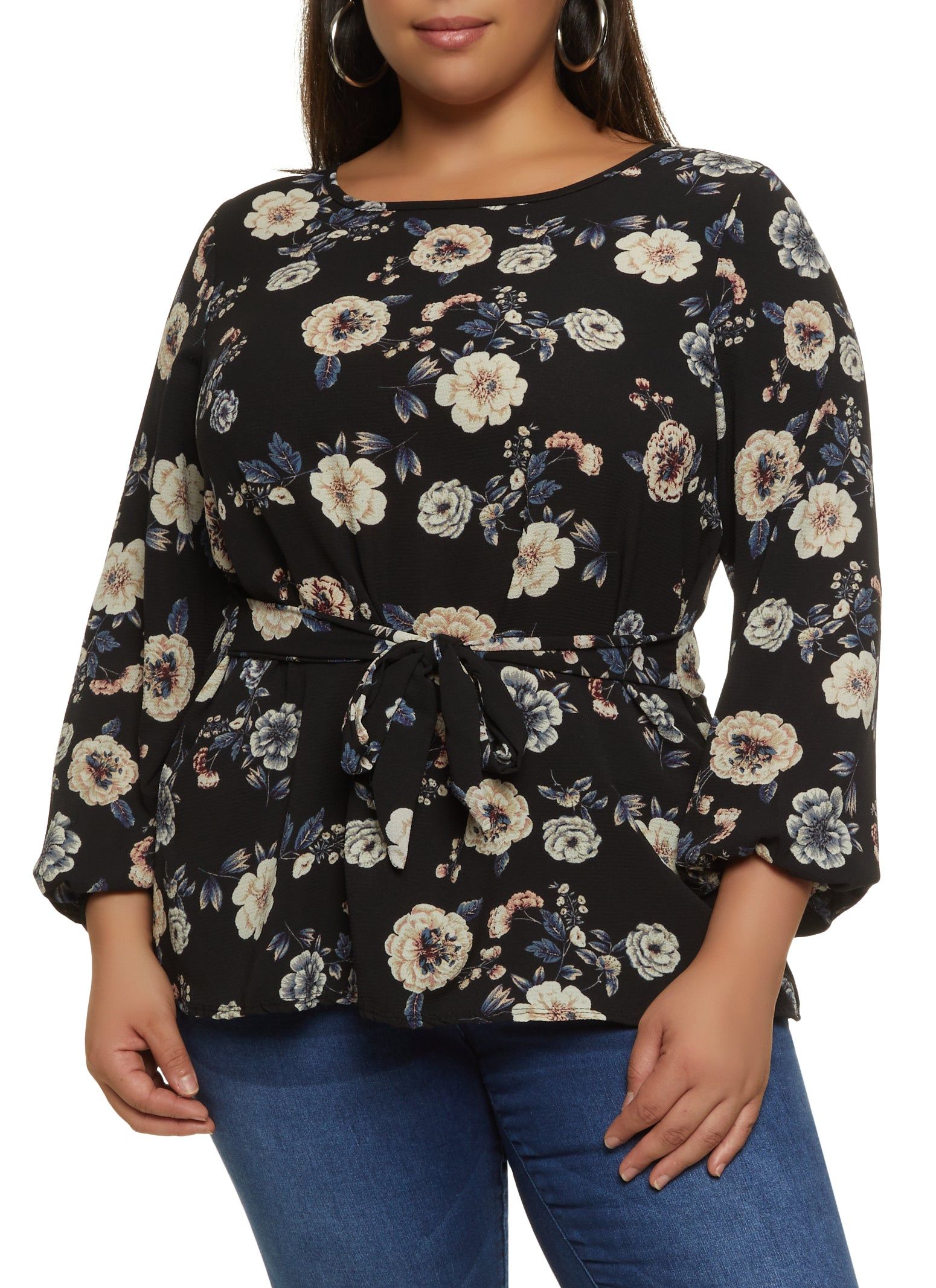 Plus Size Floral Tie Front Blouse sold by Rainbow