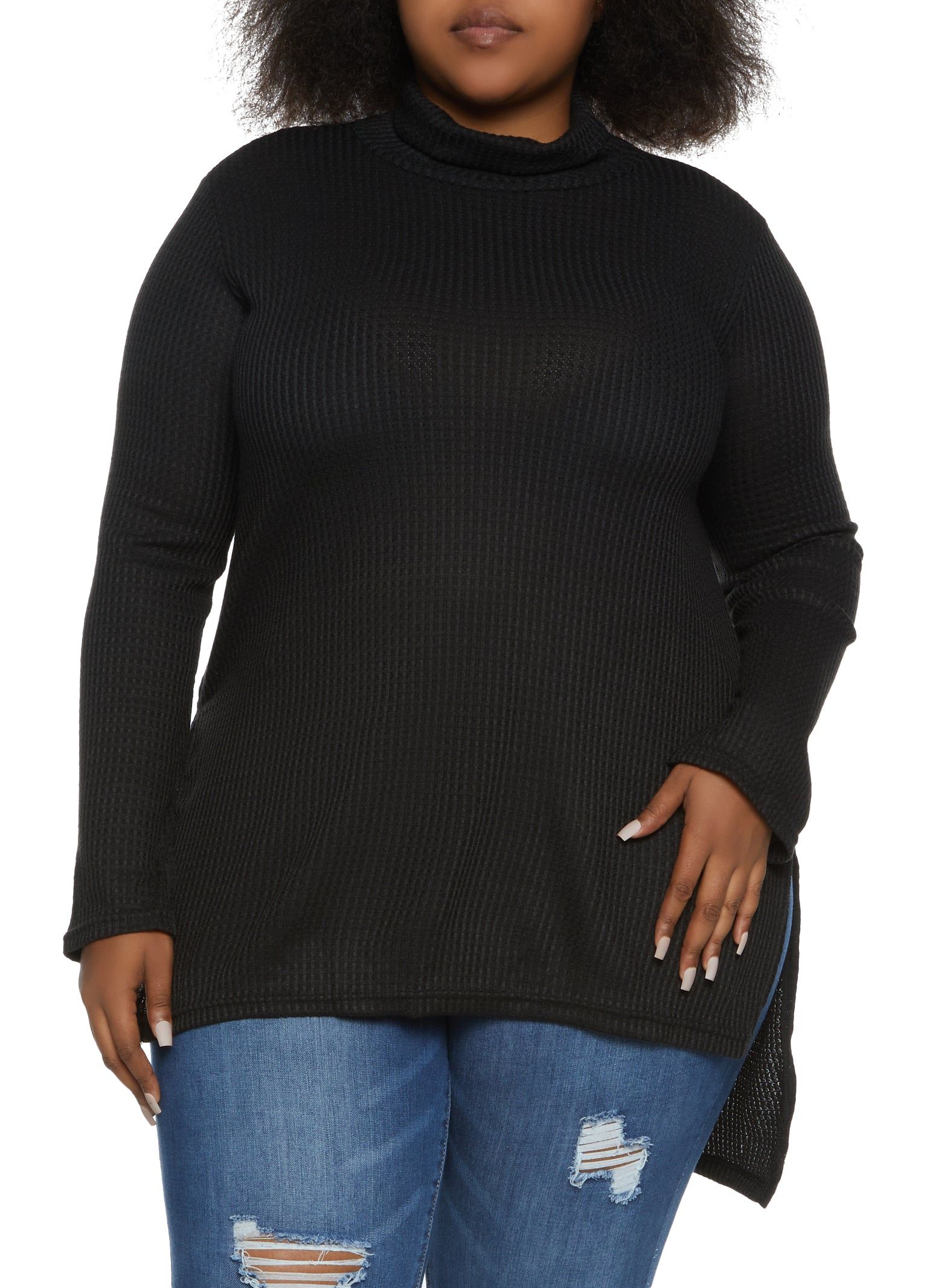 Plus Size Solid Waffle Knit Tunic Top sold by Rainbow