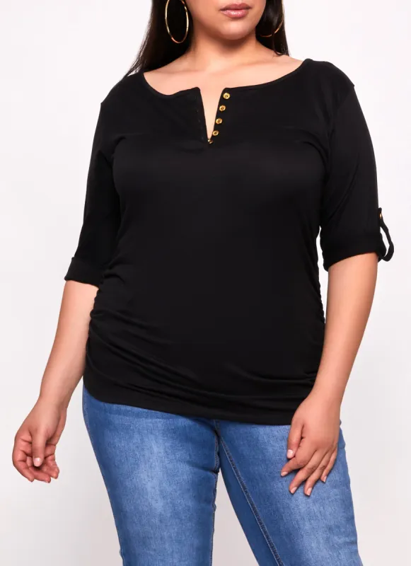 Plus Size Scoop Neck Tabbed Sleeve Top sold by Rainbow