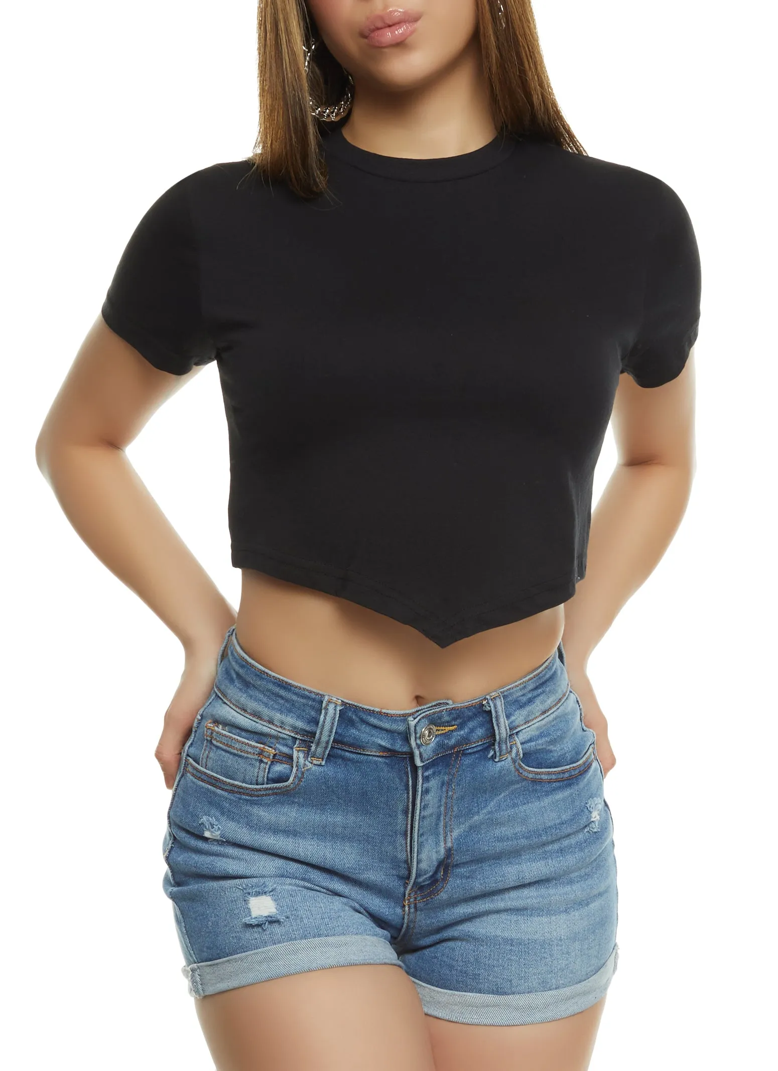 Crew Neck Hanky Hem Cropped Tee sold by Rainbow