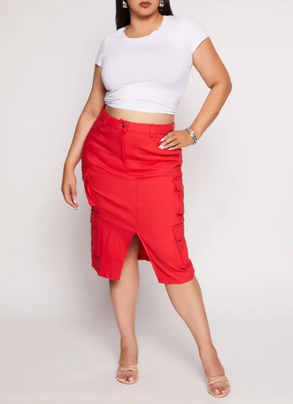 Plus Size Hyper Stretch Slit Front Cargo Skirt sold by Rainbow