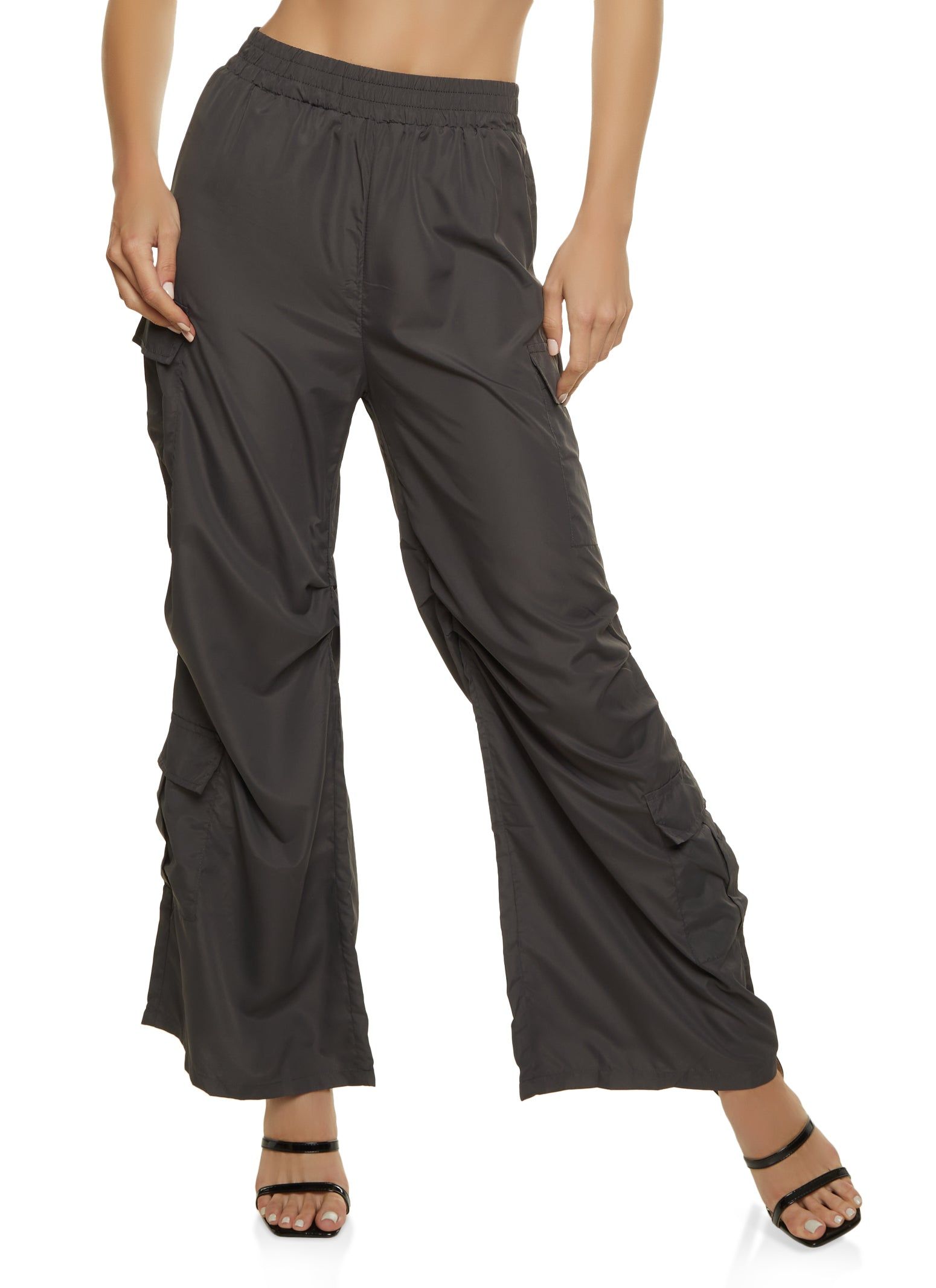 High Waist Ruched Detail Cargo Parachute Pants sold by Rainbow