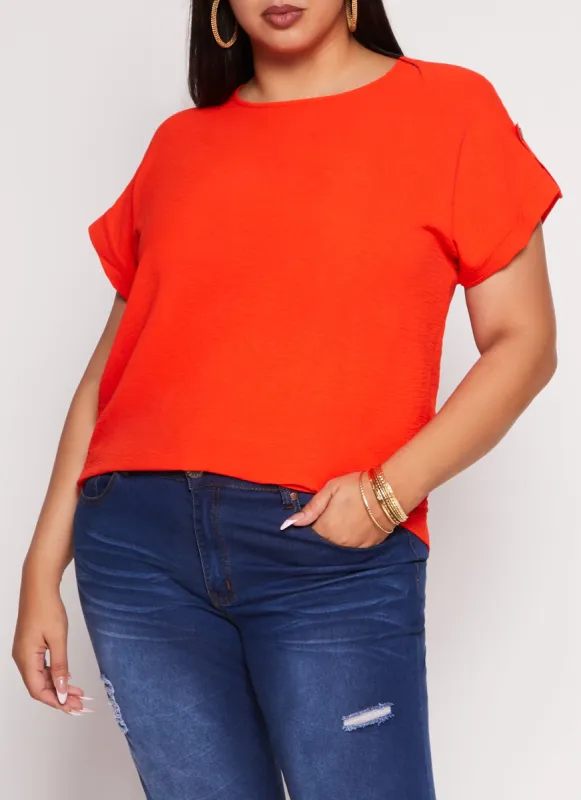Plus Size Airy Tabbed Short Sleeve Top sold by Rainbow